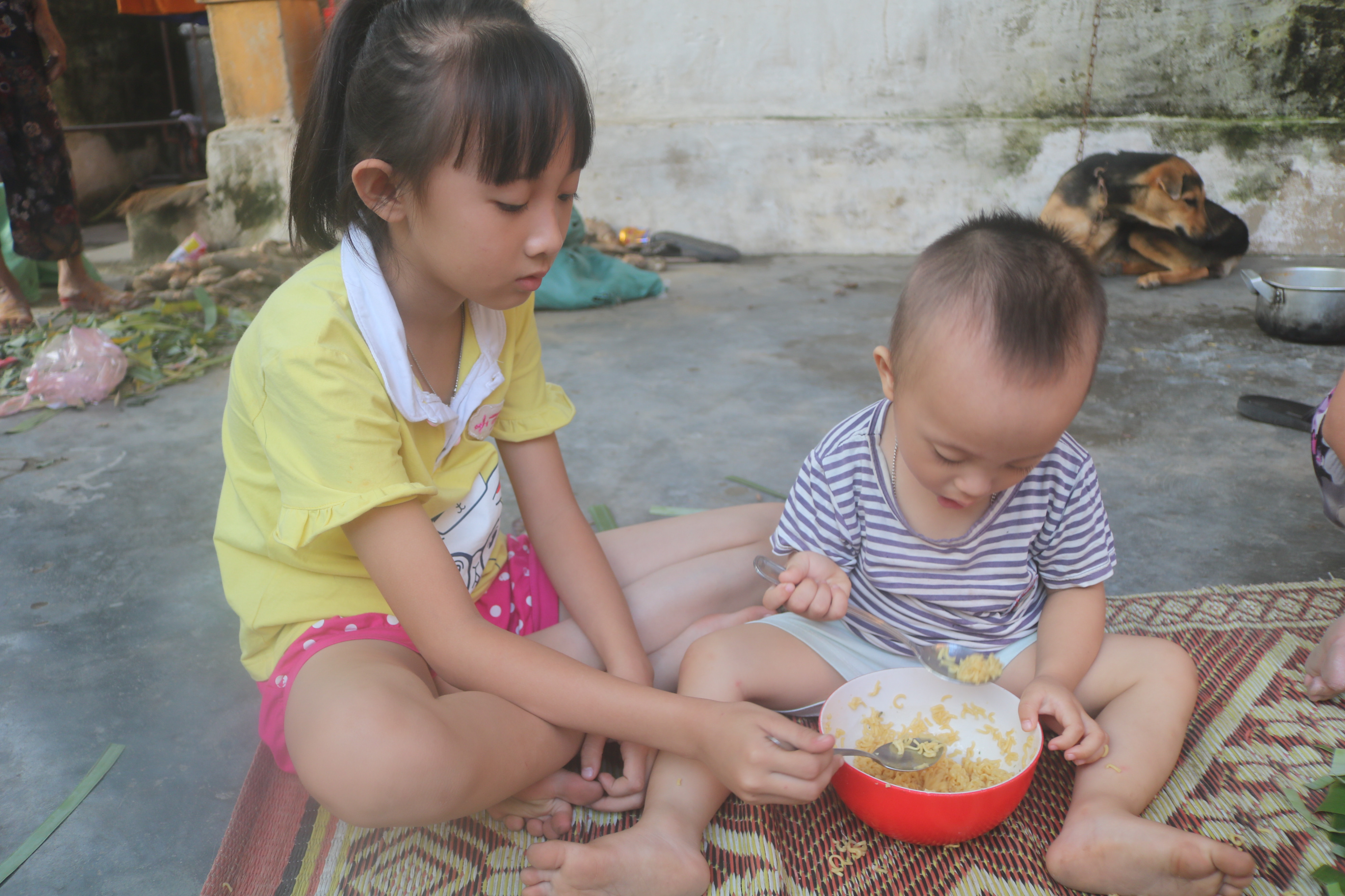 Mặc dù còn nhở tuổi nhưng Thái Thị Hà Vy đã biết giúp mẹ chăm em và làm các công việc nhà