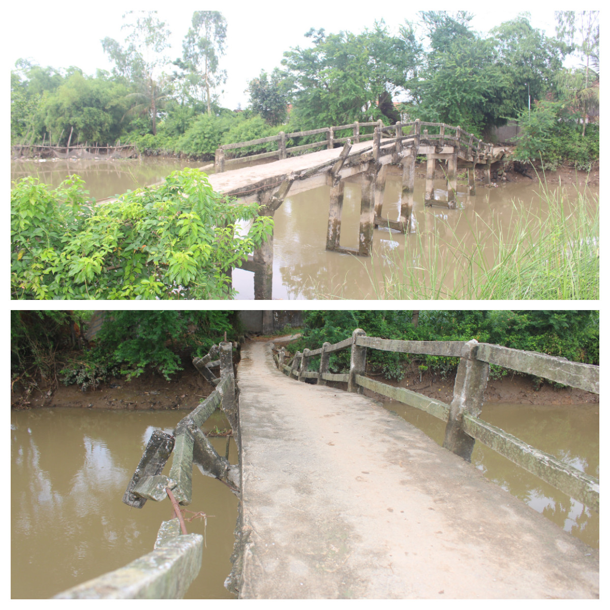 Cầu dân sinh bắc qua sông Thái nối 2 xã Quỳnh Hưng và Quỳnh Diễn đang xuống cấp nghiêm trọng.