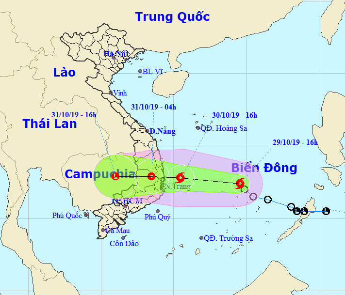 Đường đi của bão số 5. Ảnh: Đài Khí tượng Thủy văn Bắc Trung bộ