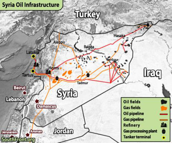 Bản đồ ngành công nghiệp dầu mỏ của Syria.