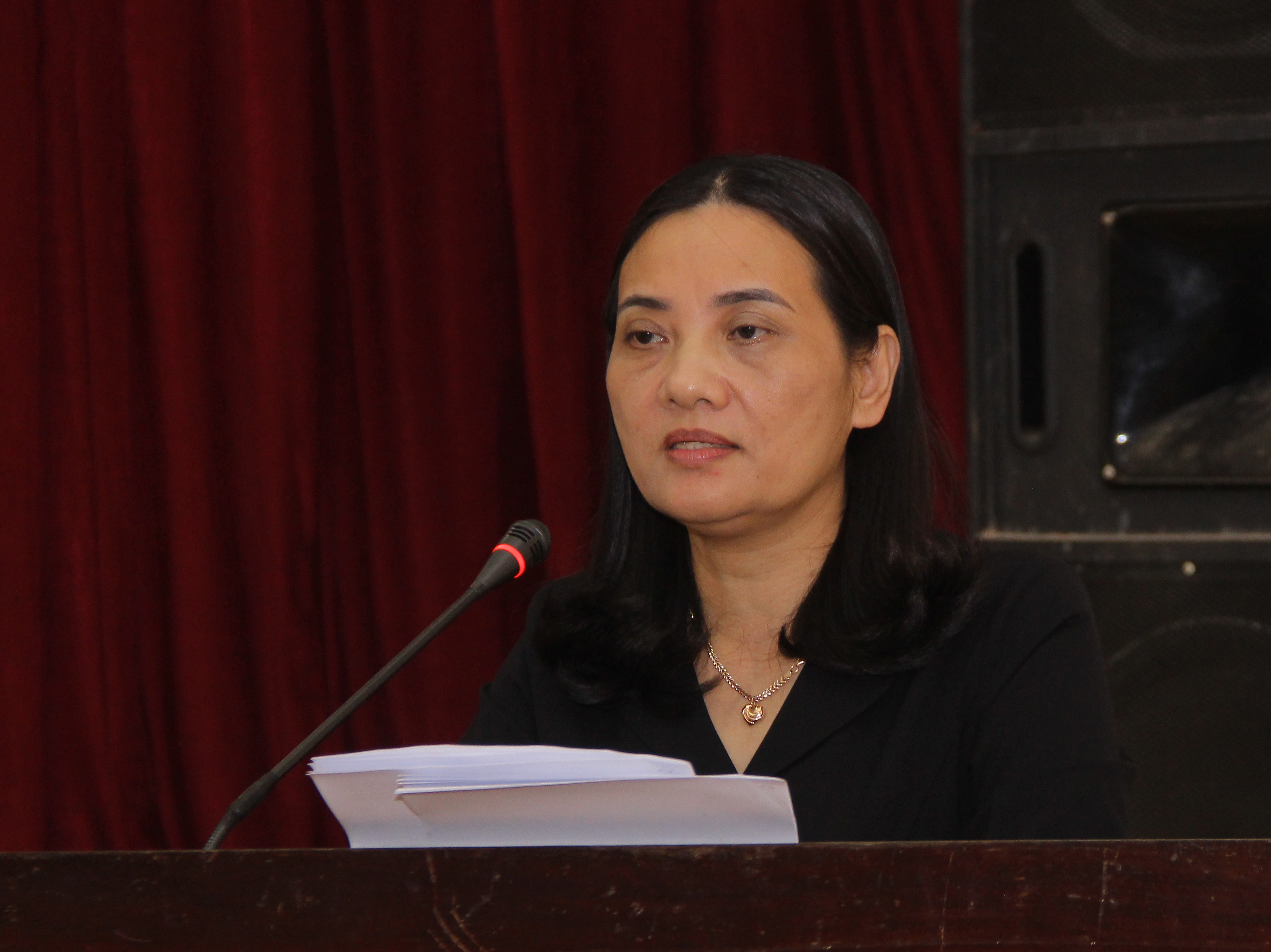 Phó Chủ tịch HĐND tỉnh Cao Thị Hiền điều hành phiên giải trình. Ảnh: Mai Hoa