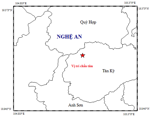 Tâm chấn trận động đất xảy ra ở Nghệ An.