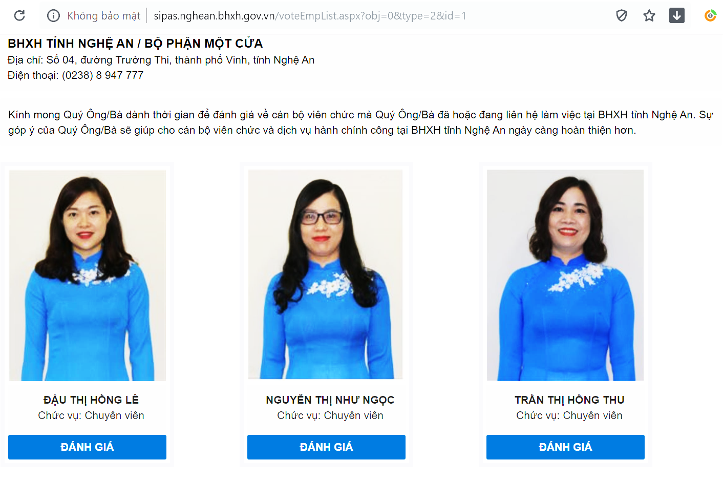 Giao diện Hệ thống đánh giá sự hài lòng của BHXH tỉnh Nghệ An (5)