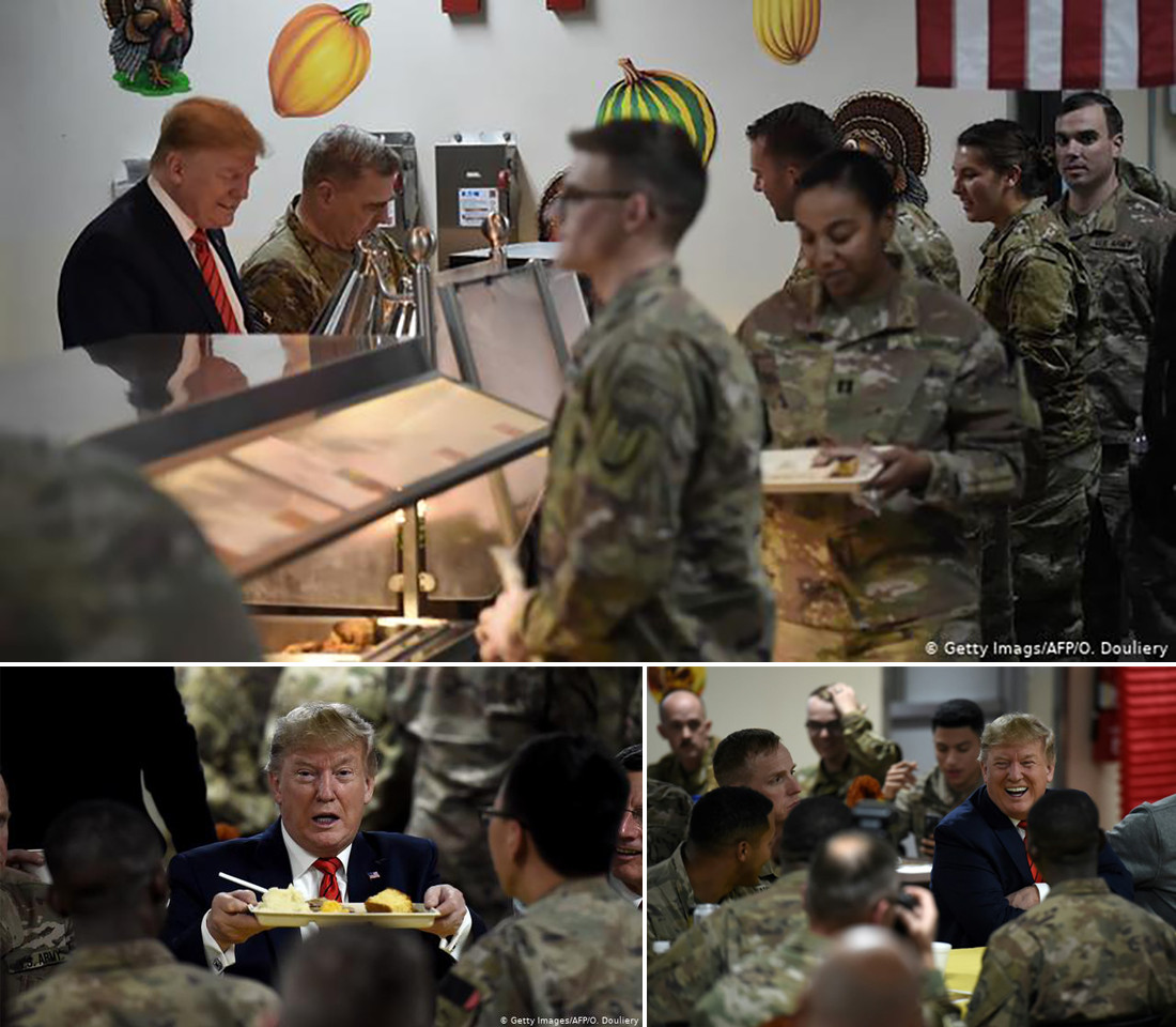 Ông Trump dùng bữa tối Lễ Tạ ơn với lính Mỹ tại Afghanistan. Ảnh: AFP/Getty Images