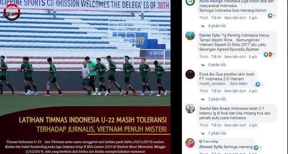 CĐV Indonesia rất tự tin dự đoán đội nhà sẽ đánh bại U22 Việt Nam để giành vé - Ảnh: Facebook