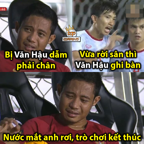 Niềm vui cho Văn Hậu và CĐV Việt Nam nhưng là niềm đau của cầu thủ số 6 đội Indonesia.