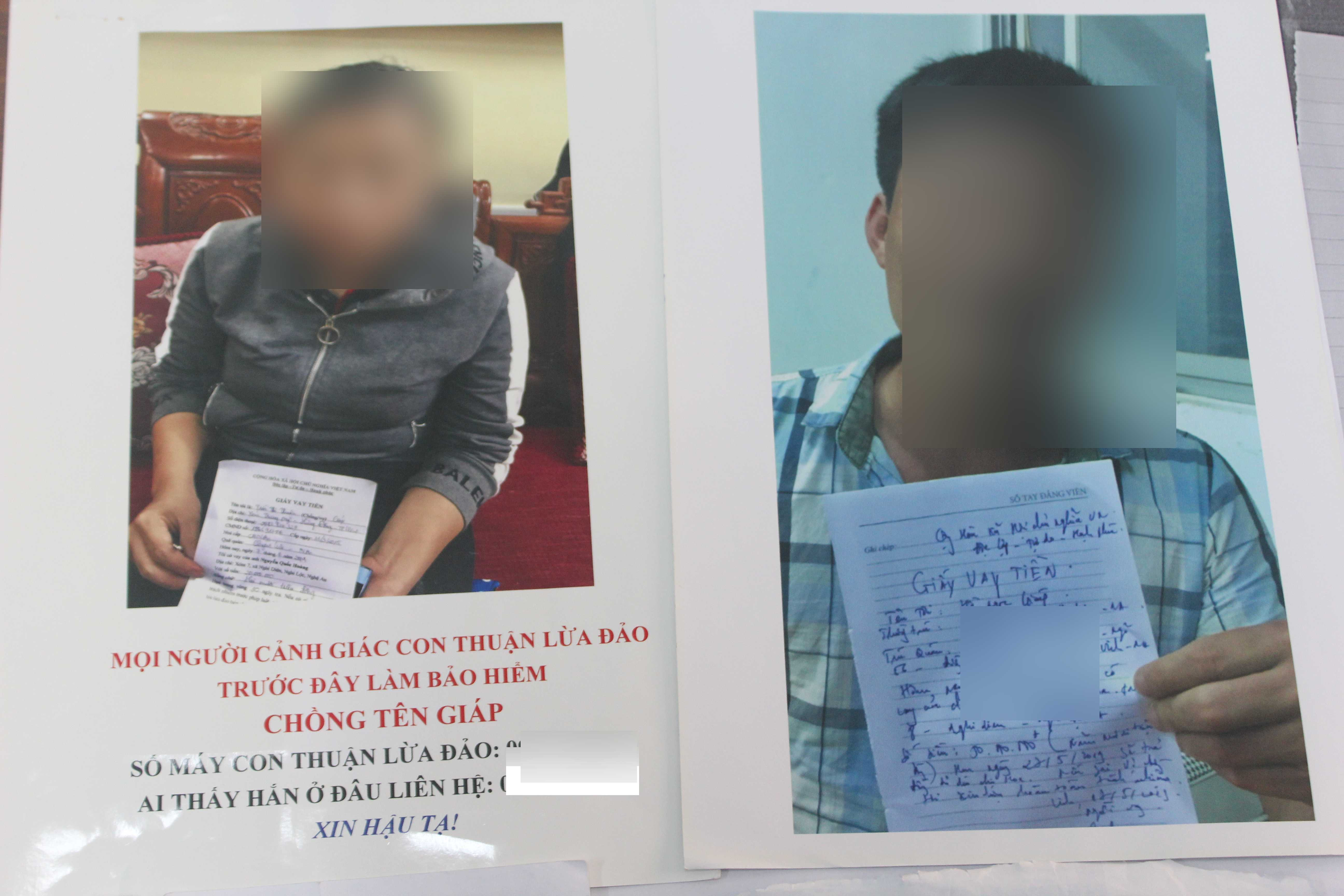 Những tấm ảnh đầy đủ các thông tin của các con nợ được đăng lên trang mạng xã hội nhằm khủng bố tinh thần. Ảnh: Quỳnh Trang