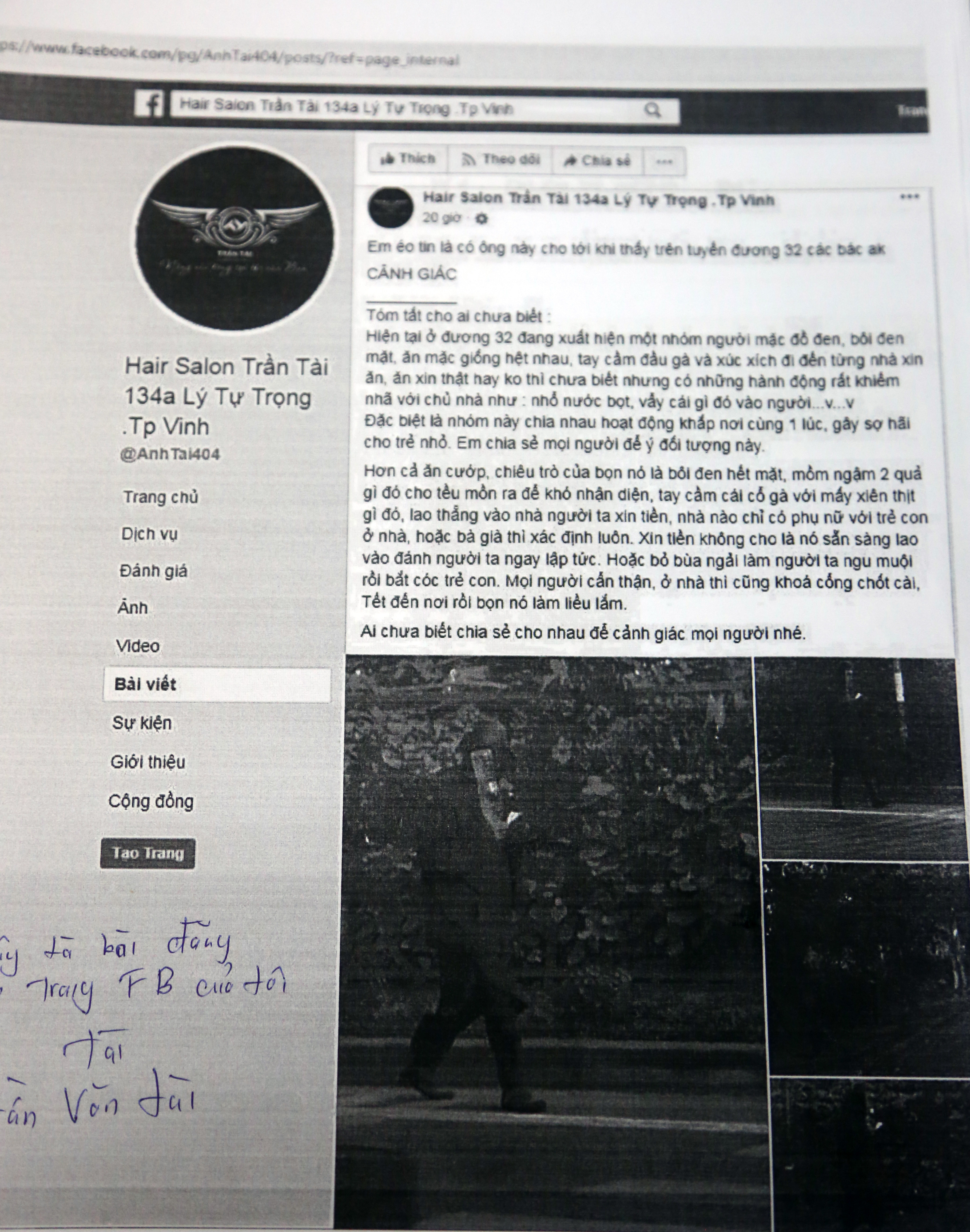 Hình ảnh do Phòng An ninh chính trị nội bộ - Công an tỉnh bằng các biện pháp kỹ thuật lưu lại và in sao từ Facebook 
