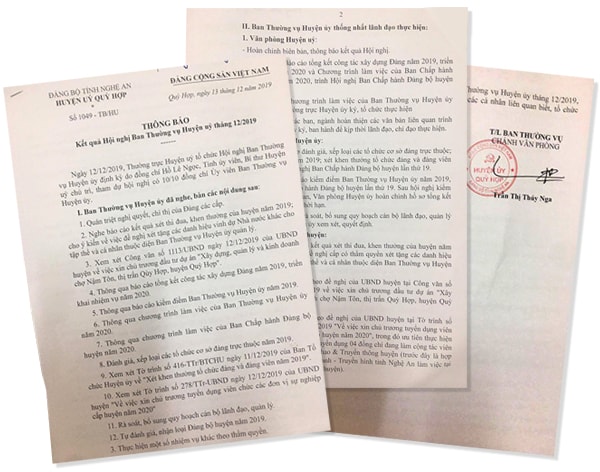 Thông báo của Huyện ủy Quỳ Hợp về kết quả Hội nghị Ban Thường vụ Huyện ủy định kỳ tháng 12/2019.
