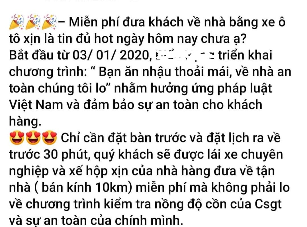 Một đoạn quảng cáo trên mạng xã hội về dịch vụ của các nhà hàng. Ảnh internet