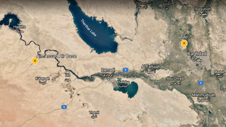 Vị trí 2 căn cứ của Mỹ tại Iraq bị tên lửa Iran tấn công Ảnh: CNBC