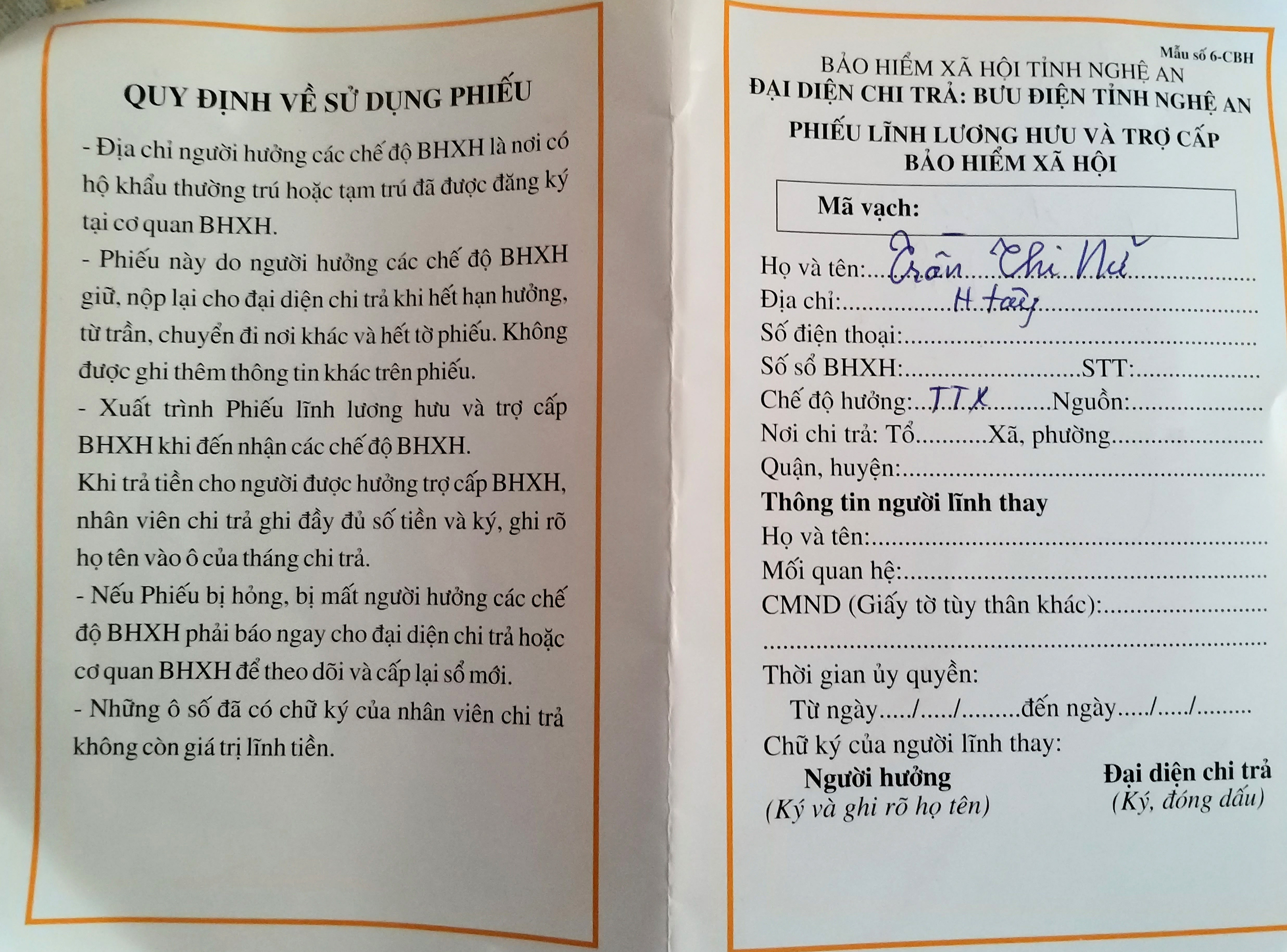 Dù được nhận tiền từ tháng 11/2019 đến nay nhưng tên của cụ Nữ vẫn chưa có trong hệ thống chi trả trợ cấp BHXH. Ảnh:P.B