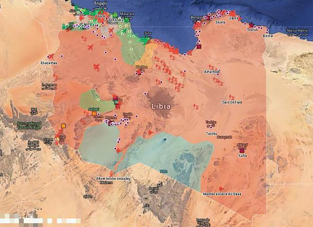 Bản đồ toàn cảnh chiến sự ở Libya. 