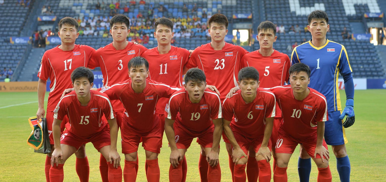 U23 Triều Tiên cũng chơi với sơ đồ 3-4-3 như U23 Việt Nam. Ảnh AFC.