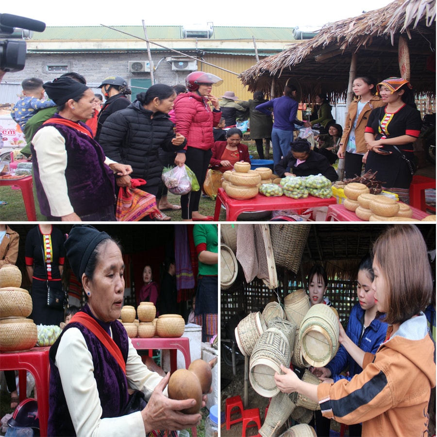 Các gian hàng luôn nhộn nhịp người mua bán. Toàn bộ sản phẩm phần lớn là do đồng bào các dân tộc trong vùng làm ra. Ảnh: Bảo Hân 