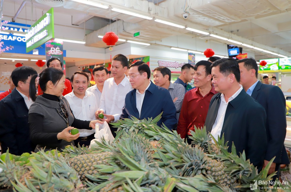 Phó Thủ tướng Vương Đình Huệ khảo sát thị trường Tết tại Nghệ An 
