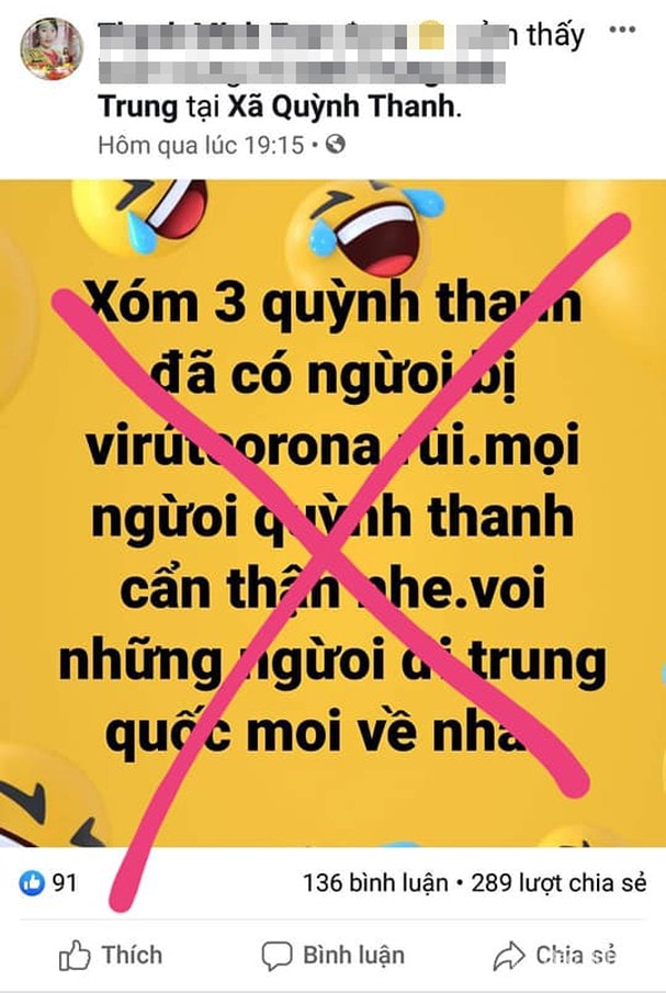 Thông tin sai sự thật về dịch bệnh virus Corona đăng trên Facebook cá nhân chị M. Ảnh: Thanh Toàn