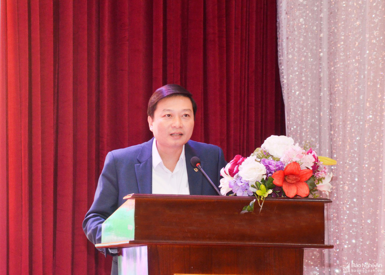 Phó Chủ tịch UBND tỉnh Lê Hồng Vinh phát biểu tại hội nghị. Ảnh: Thanh Lê