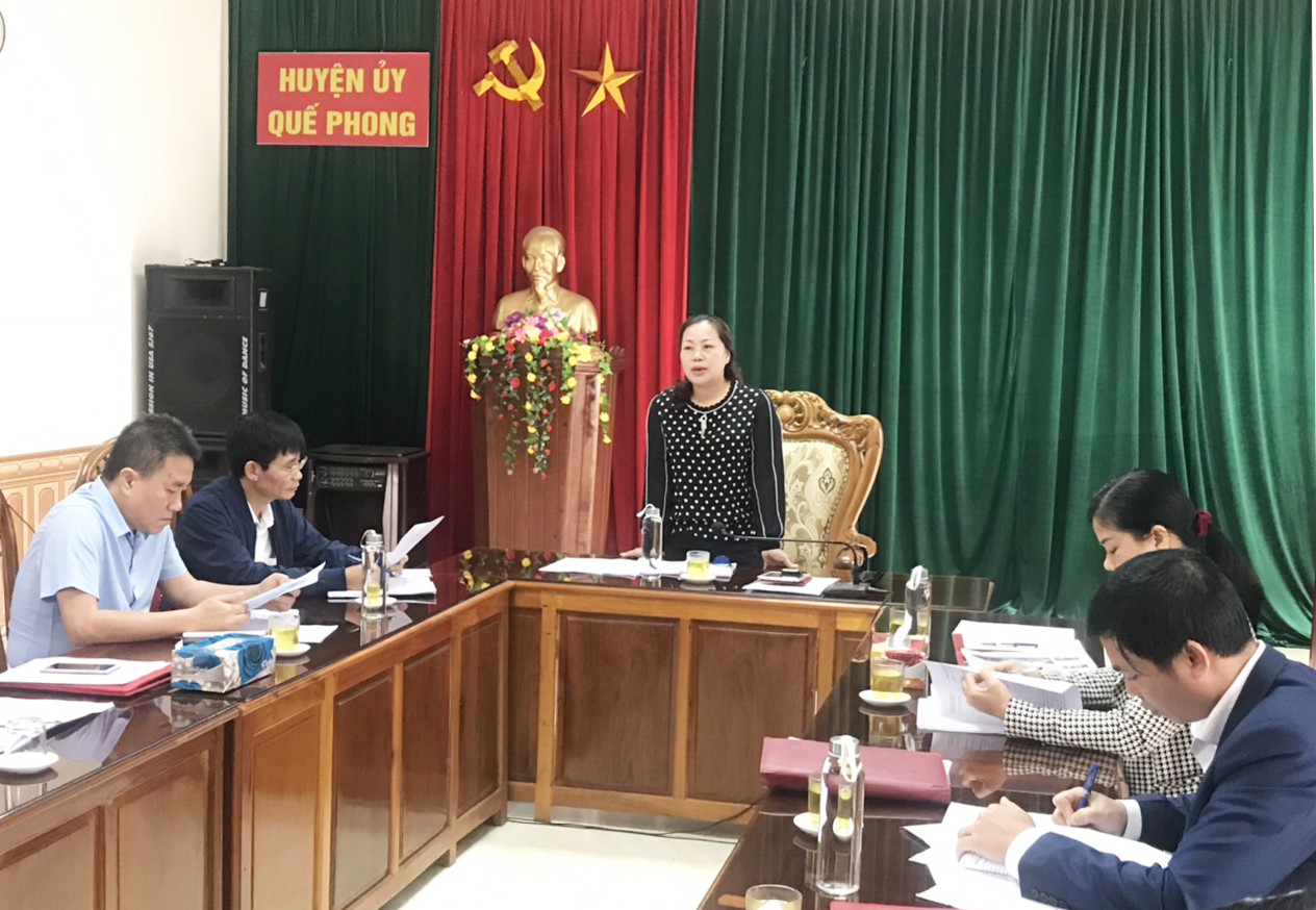 Đồng chí Nguyễn Thị Thu Hường phát biểu tại buổi làm việc. Ảnh: Ngô Công Mạnh
