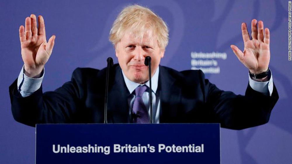 Thủ tướng Anh Boris Johnson nêu rõ quan điểm thỏa thuận thương mại với EU. Ảnh: CNN