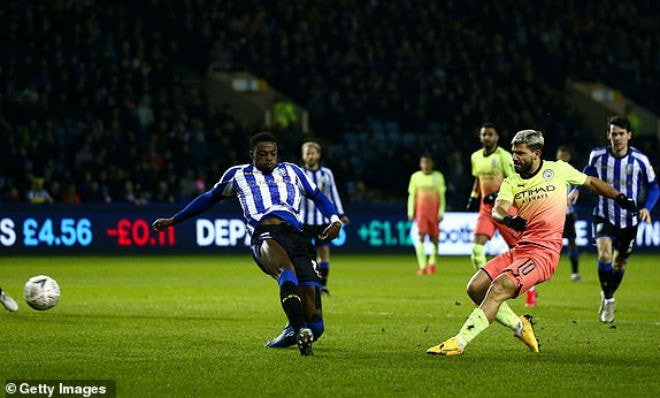 Aguero ghi bàn thắng duy nhất đem về tấm vé vào chơi tứ kết FA Cup cho Man City. (Ảnh: Getty). 