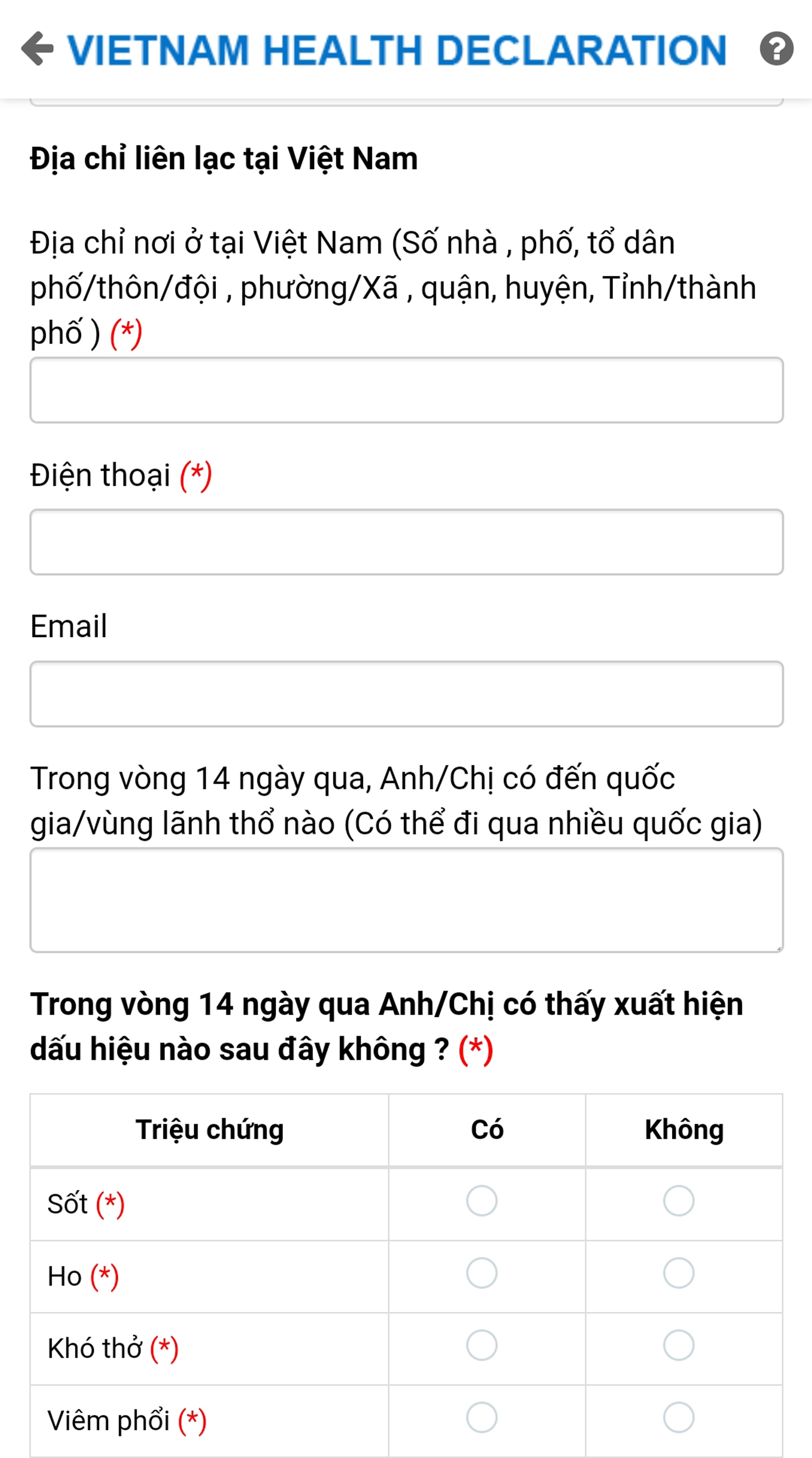 bna_Ứng dụng khai báo y tế điện tử cho người nước ngoài. Ảnh: Thành Cường