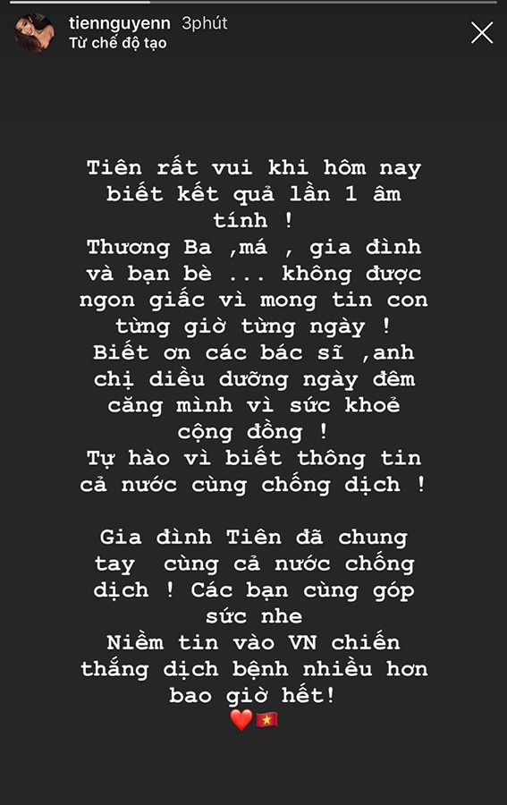 Tiên Nguyễn chia sẻ trên trang Instagram cá nhân của mình.
