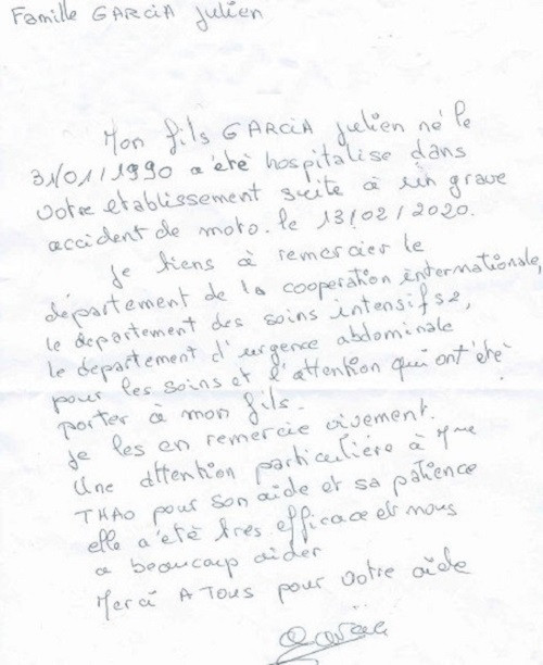 Lá thư bằng tiếng Pháp gửi các bác sĩ Việt
