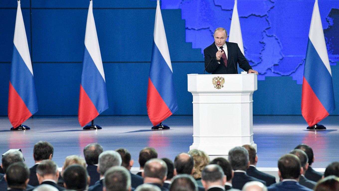 Tổng thống Putin phát biểu Thông điệp liên bang năm 2020. Ảnh: TASS