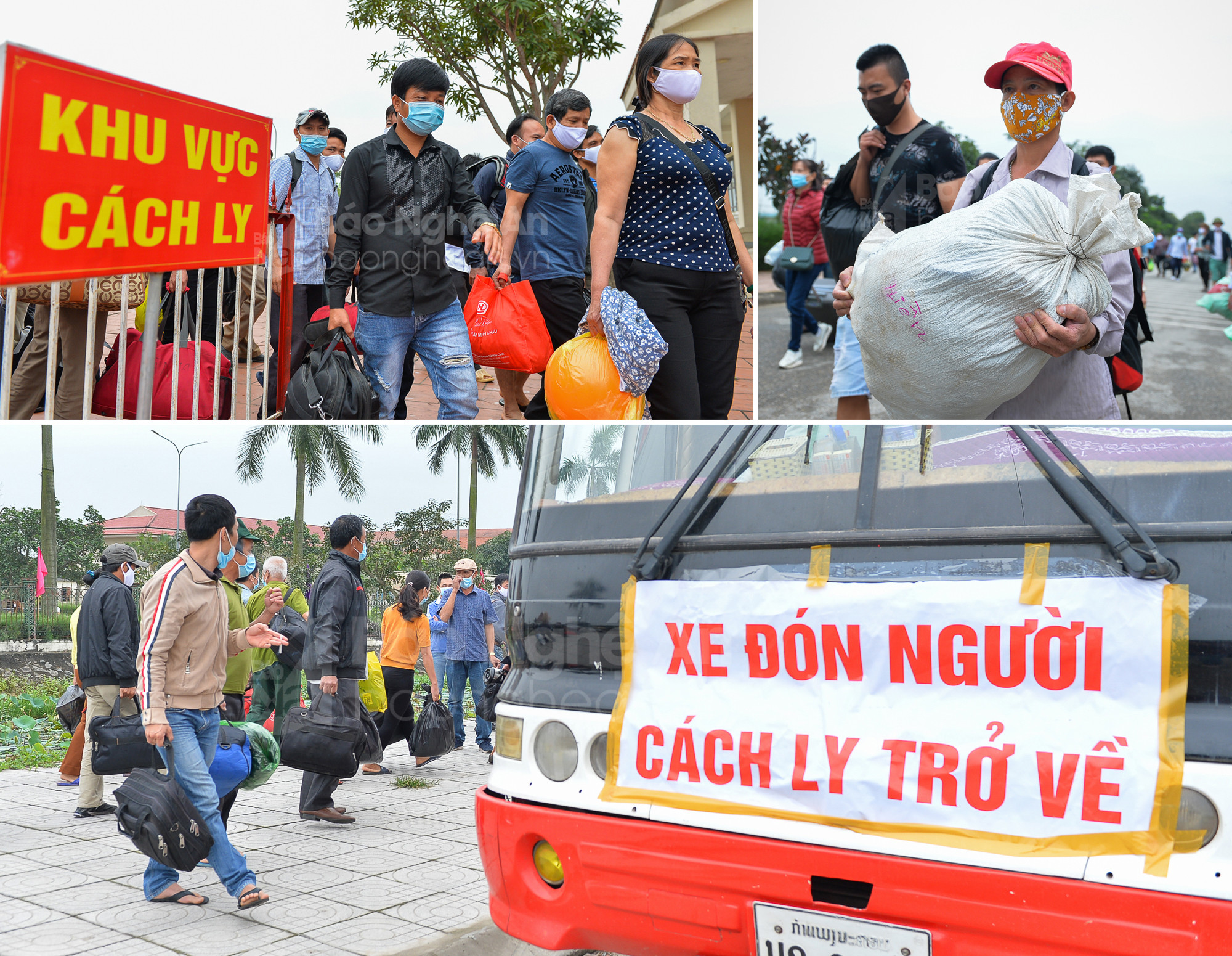 Đúng 9 giờ sáng, 135 công dân chính thức rời khu cách ly trở về địa phương trên các phương tiện do tỉnh Nghệ An bố trí.  12. Các chuyến xe này sẽ đưa 135 công dân này về tới trung tâm các tỉnh, thành phố, huyện, thị (quê hương) của họ.