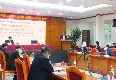 Đồng chí Nguyễn Xuân Cường chủ trì hội nghị trực tuyến sáng nay. Ảnh nguồn: TCT- online