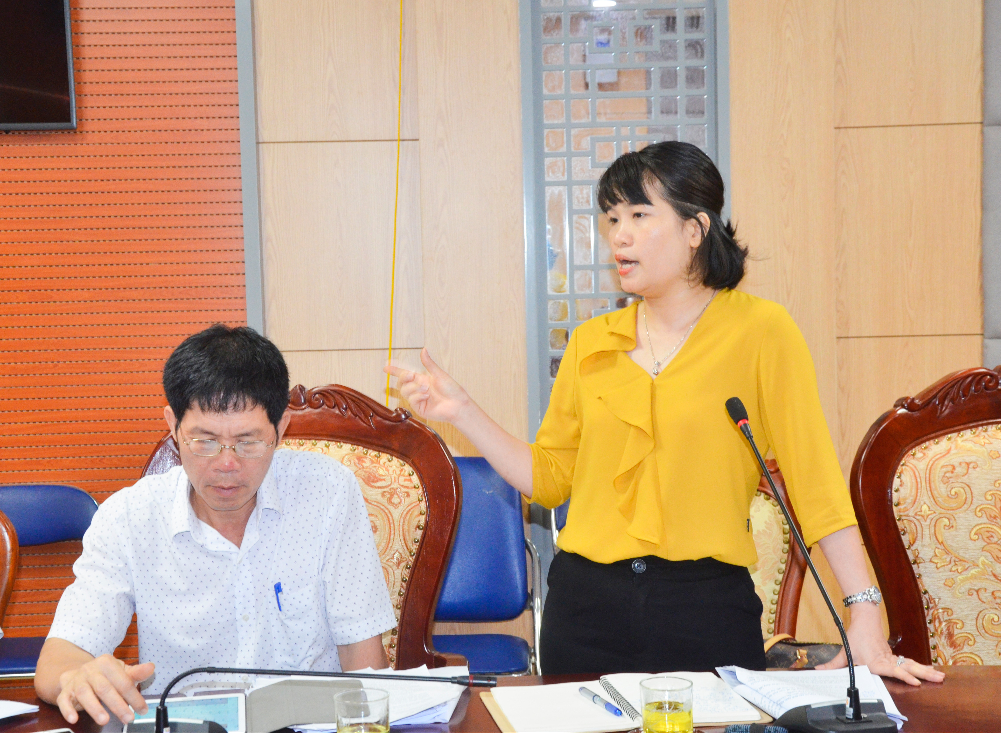 Đại biểu Nguyễn Thị Giang (Sở Kế hoạch và Đầu tư) góp ý vào dự thảo Luật Doanh nghiệp. Ảnh: Thanh Lê