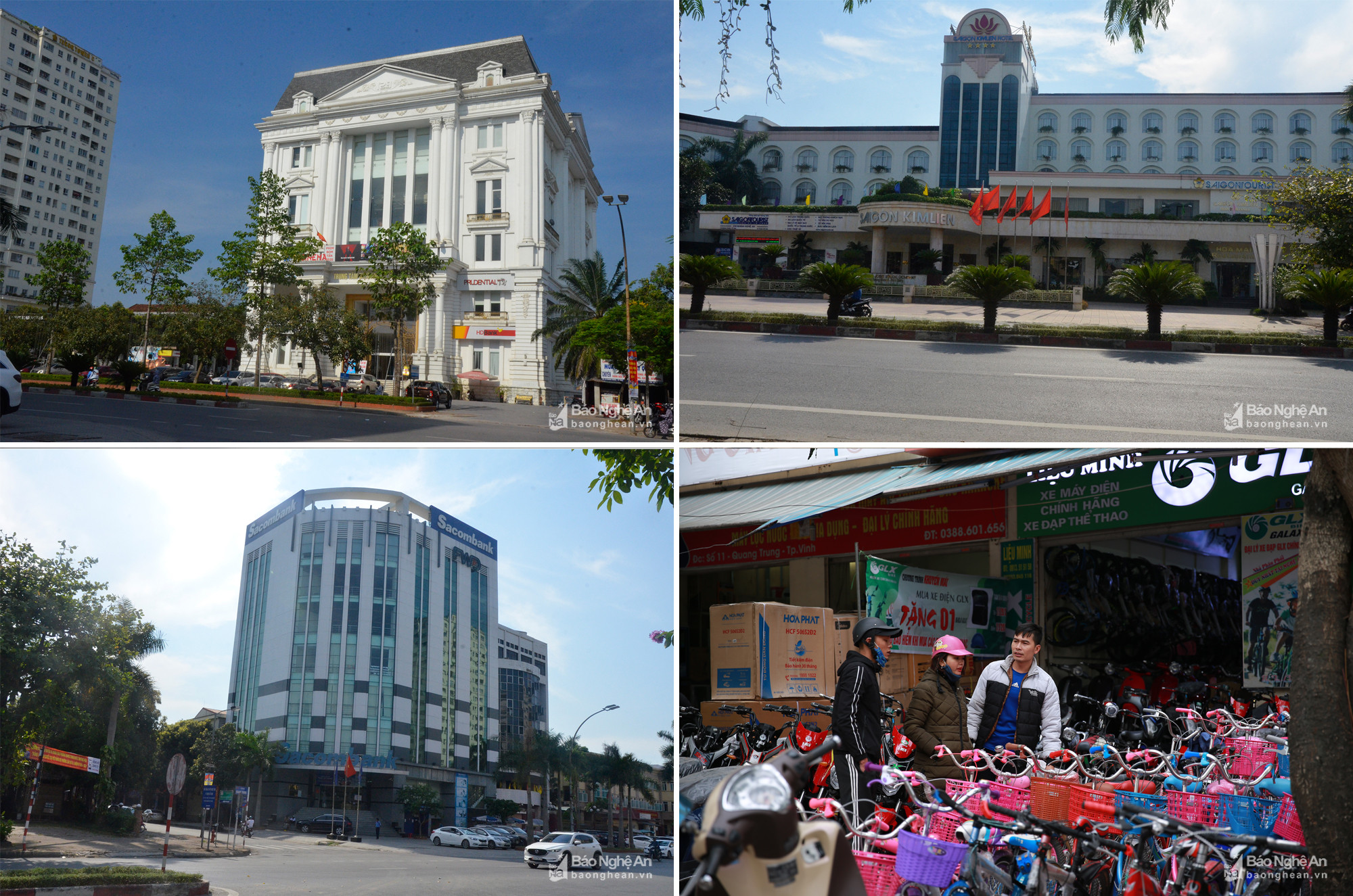 Các dịch vụ giải trí, khách sạn, ngân hàng, mua bán trên địa bàn phường Quang Trung. Ảnh: Lâm Tùng