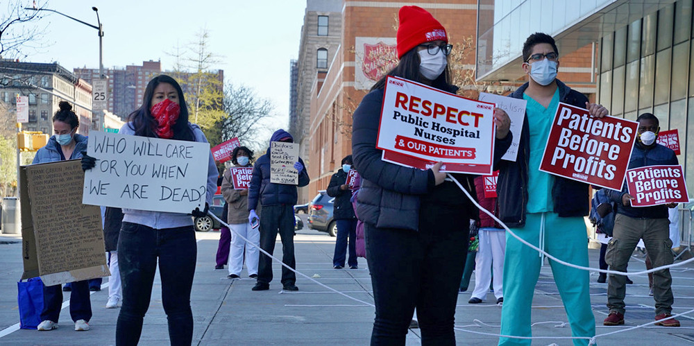 Người lao động tại Mỹ biểu tình đòi được bảo vệ tốt hơn trước dịch Covid-19. Ảnh: UN