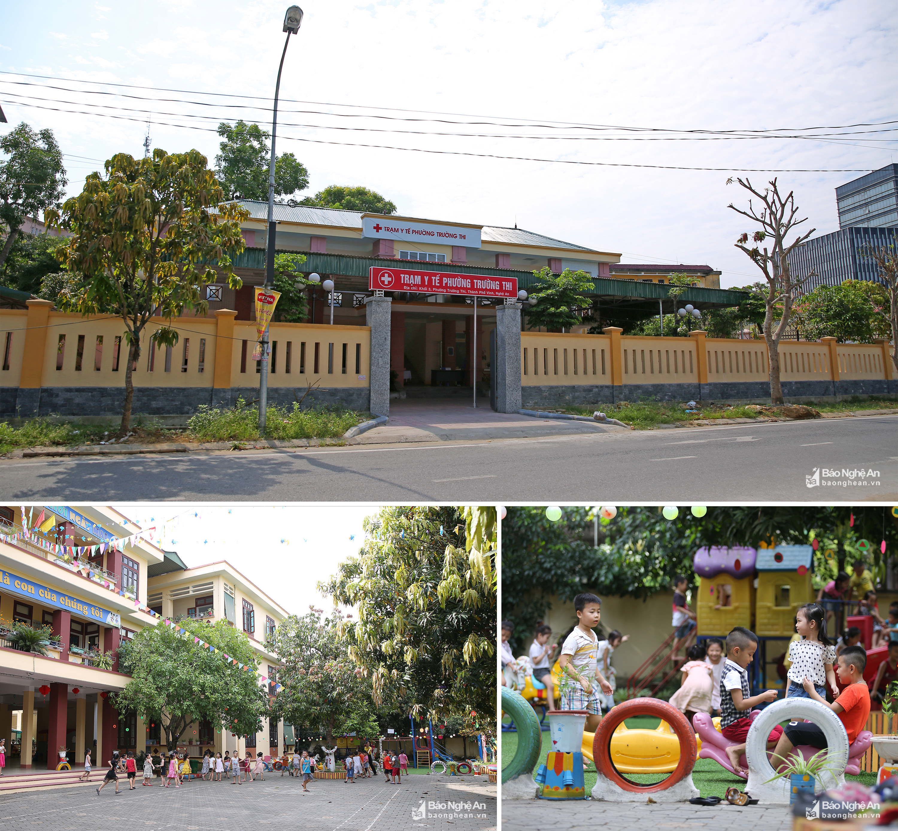 Trạm Y tế và Trường Mầm non phường Trường Thi. Ảnh: Lâm Tùng