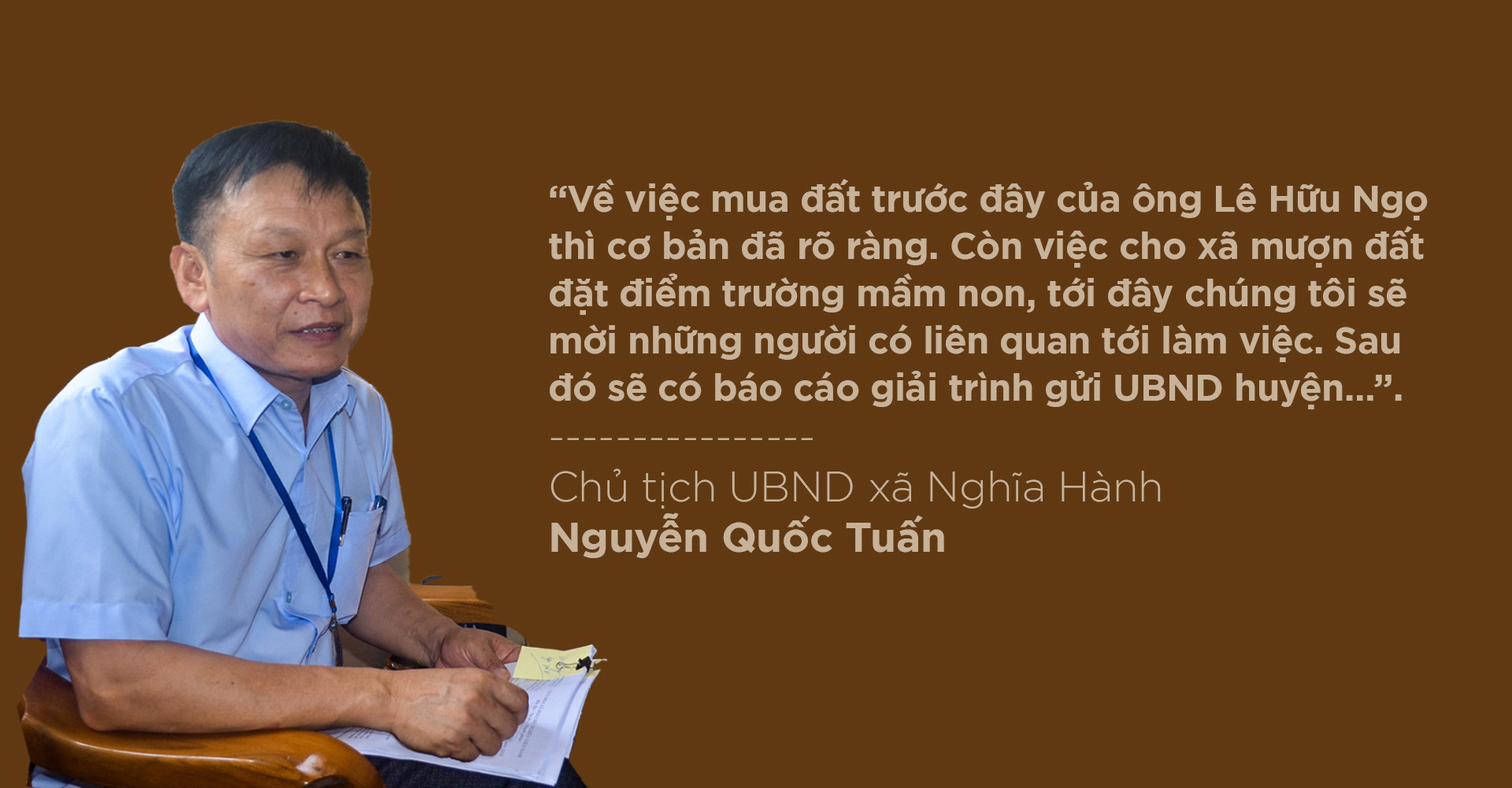 Chủ tịch UBND xã Nghĩa Hành, ông Nguyễn Quốc Tuấn trao đổi với P.V Báo Nghệ An.
