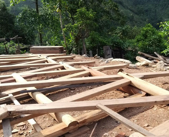 Sau khi thực hiện hành vi khai thác trái phép, các đối tượng đã sử dụng gỗ săng vì để làm nhà ở. Ảnh: CTV 