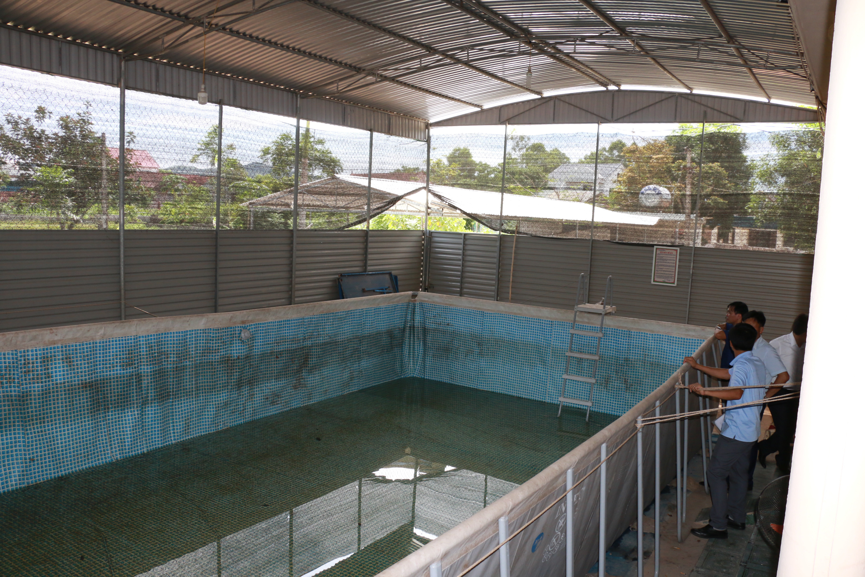 Bể bơi của Trường THCS Nghĩa Hội đã được trang bị 2 năm nhưng cho đến thời điểm này chưa triển khai được việc dạy bơi vì học sinh vẫn đang phải học chính khóa. Ảnh: Mỹ Hà