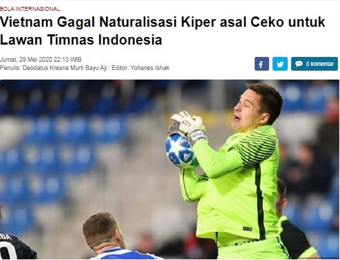 Tờ Indosport của Indonesia nhắc tới việc Filip Nguyễn chưa thể có Quốc tịch Việt Nam