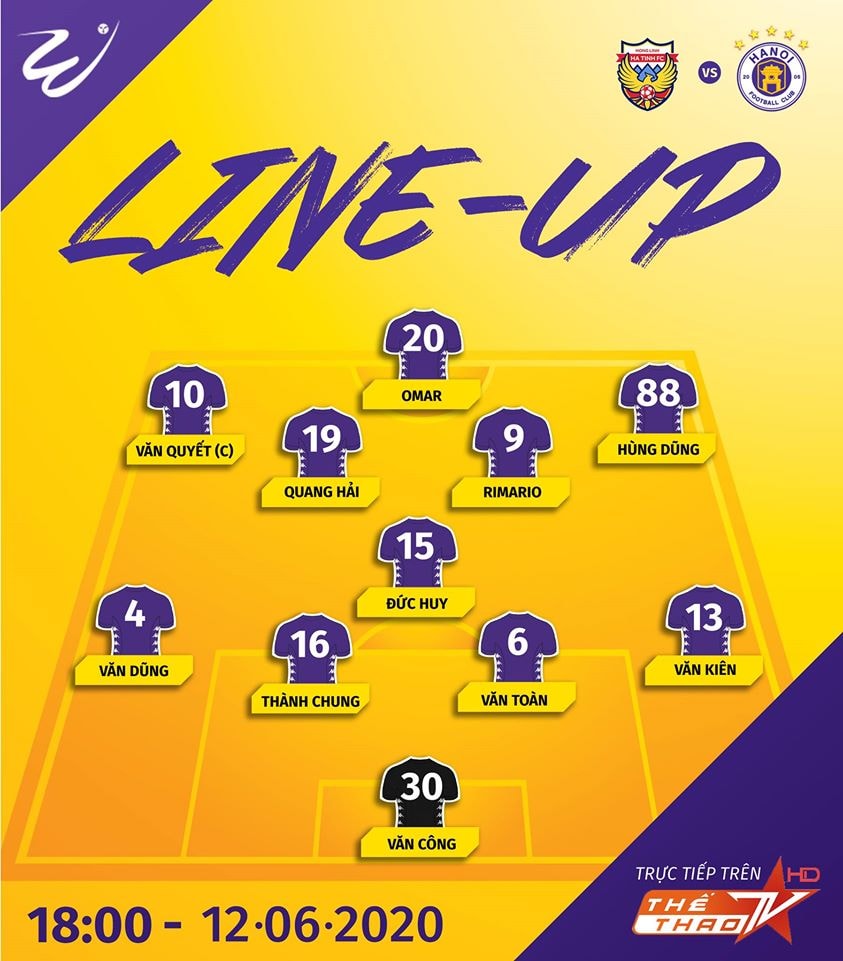 Hà Nội FC sẽ đá với đội hình 4-1-4-1 với trung phong cắm Omar, còn Đức Huy sẽ làm nhiệm vụ “máy quét” tập trung khống chế Văn Đức. Ảnh HNFC.