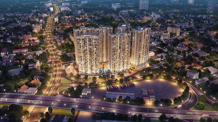 Phối cảnh dự án Tecco Elite City nhìn từ trên cao.