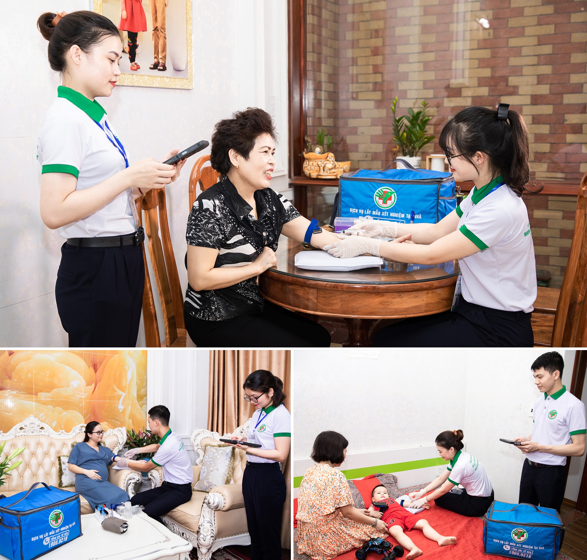 Dịch  vụ “Lấy mẫu xét nghiệm tại nhà” thực sự hữu ích với những người bận rộn, đặc biệt là người già, phụ nữ mang thai và trẻ nhỏ. Ảnh: Hoàng Tiến