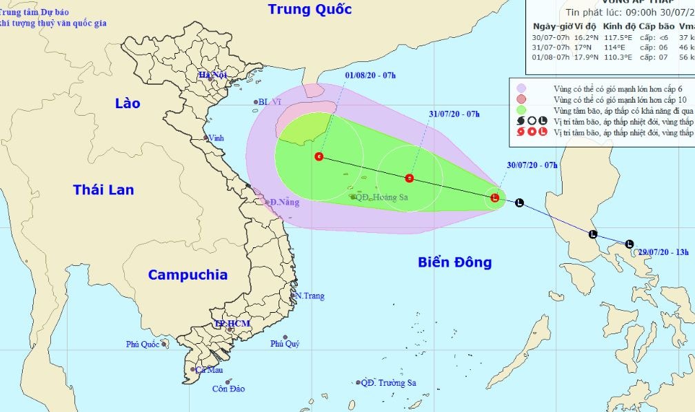 Đường đi và vùng ảnh hưởng của áp thấp nhiệt đới. Ảnh: nchmf.gov.vn