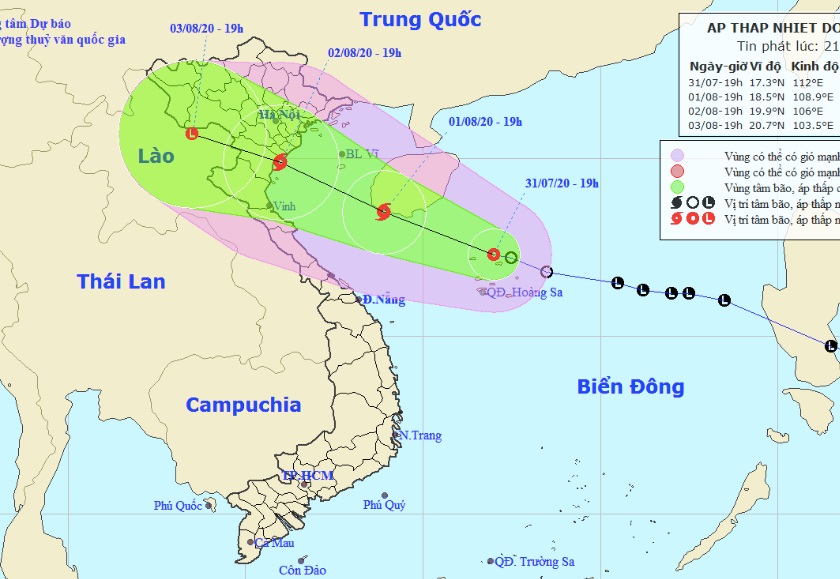 Đường đi và vùng ảnh hưởng của Áp thấp nhiệt đới. Ảnh: nchmf.gov.vn/