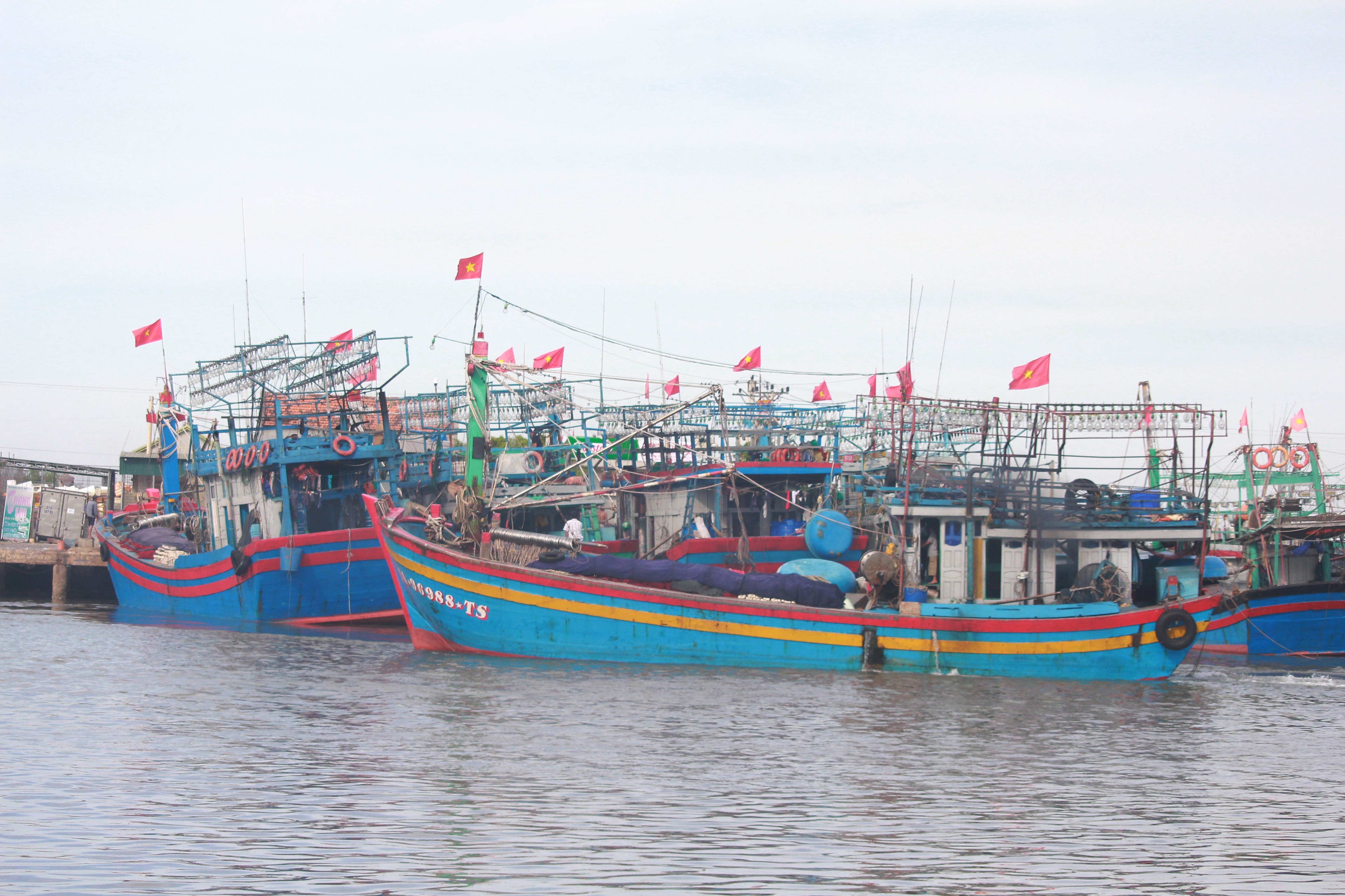 Tàu cá ngư dân Quỳnh Lưu về cảng Lạch Quèn, xã Tiến Thủy (Quỳnh Lưu) tránh áp thấp nhiệt đới. Ảnh Việt Hùng