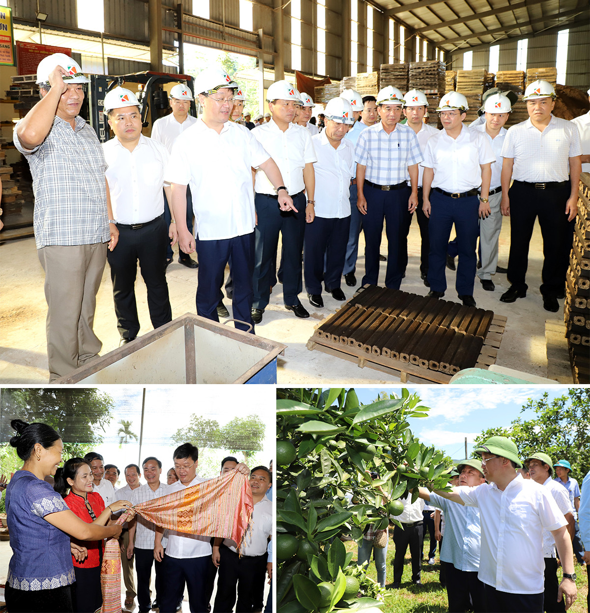 Chủ tịch UBND tỉnh thăm dây chuyền sản xuất của cơ sở chế biến tre, nứa tại Quế Phong; thăm các mô hình sản xuất ở huyện Quỳ Châu. Ảnh: Phạm Bằng