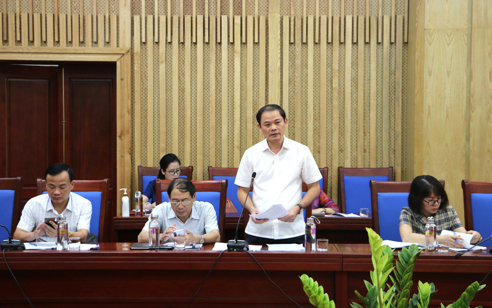 Đại diện Sở Tư pháp trình bày dự thảo Tờ trình HĐND tỉnh chính sách hỗ trợ pháp lý cho doanh nghiệp nhỏ và vừa. Ảnh: Nguyễn Hải