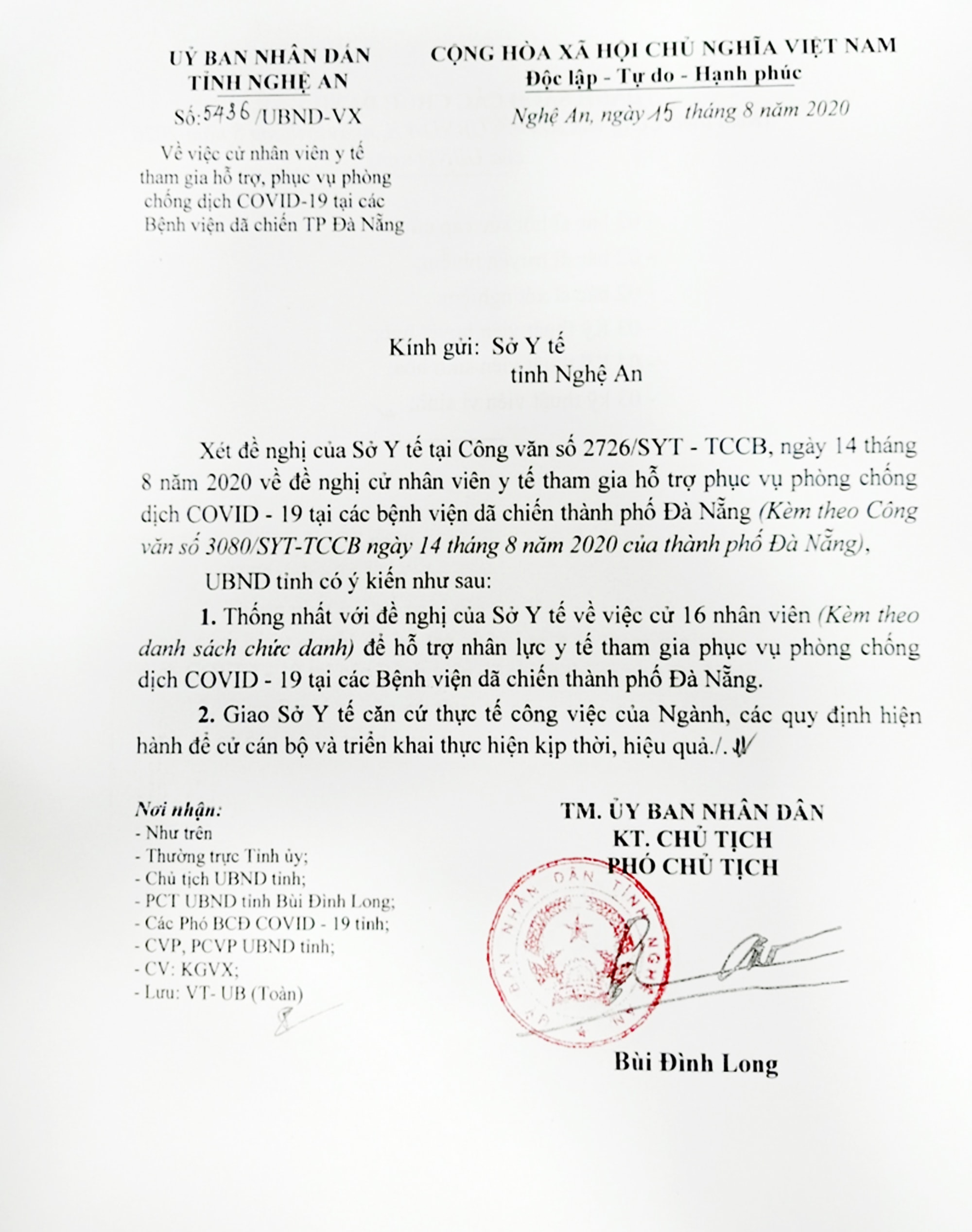 Công văn của UBND tỉnh Nghệ An. Ảnh Thành Chung