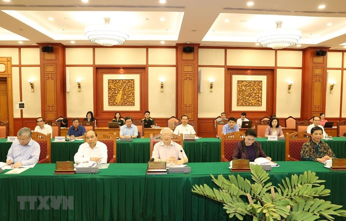 Tổng Bí thư, Chủ tịch nước Nguyễn Phú Trọng, Bí thư Quân ủy Trung ương phát biểu kết luận buổi làm việc với Ban Thường vụ Quân ủy Trung ương. (Ảnh- Trí Dũng-TTXVN)