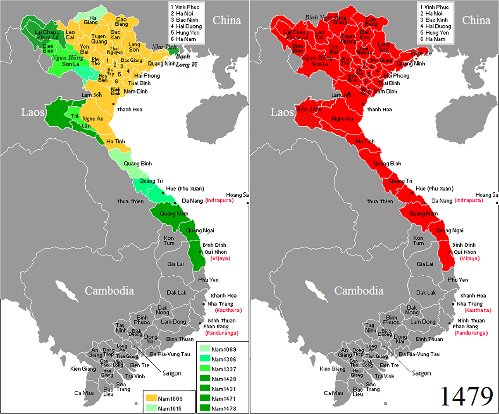 Lãnh thổ Việt Nam thời nhà Lê sơ (1428-1527). Ảnh: wikipedia